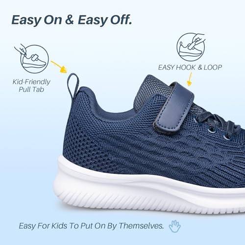Arskyllen Boys Girls Sneakers - Lightweight Breathable Non-Slip Running Shoes, Navy Blue, 13 Little Kid
