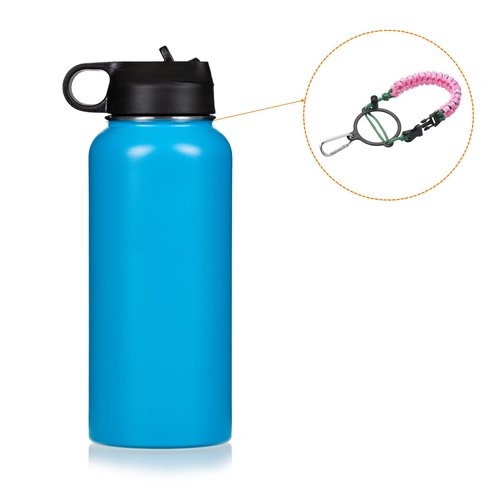 PATIKIL Water Bottle Holder, Paracord Handle Carrying Lanyard Strap Carrier with Ring for 12oz to 64oz Wide Mouth Bottles, Pink