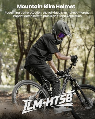 Full Face Mountain Bike Helmet - Adjustable Visor, Matte Black, Large