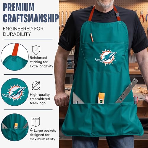 Miami Dolphins Cooking Apron - Teal, Adjustable with Pockets