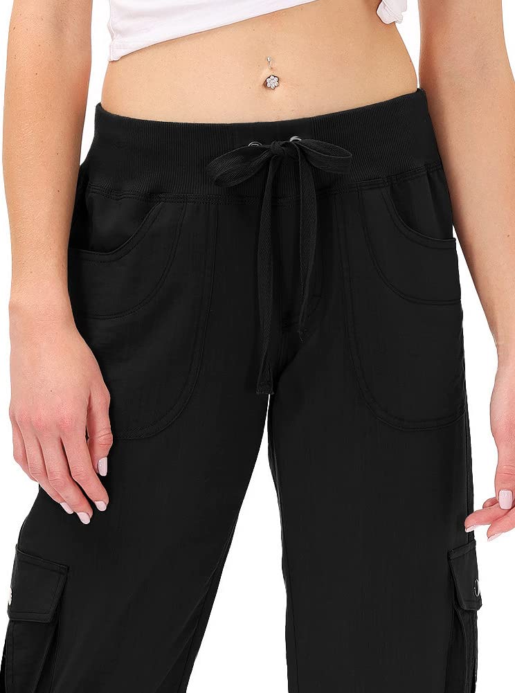 MoFiz Womens Capris with Pockets Loose Fit Casual Capri Pants Dressy Lightweight Ladies Baggy Cargo Pants for Hiking Black 3XL