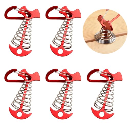 5 Pack Fishbone Deck Anchor Pegs with Spring Buckles - Red