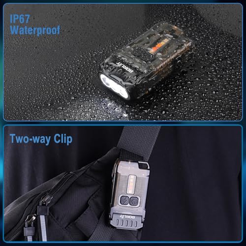 BORUIT V15 Small Flashlight Powerful Super Bright with 80¡Æ Swivel Head, Clip Magent Warm Red Blue COB Light - Mini Pocket Keychain EDC Flashlights USB Rechargeable IP67 LED Flash Light
