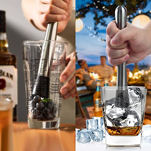 Stainless Steel Cocktail Muddler Set - 10 & 8 Inch with Mixing Spoons