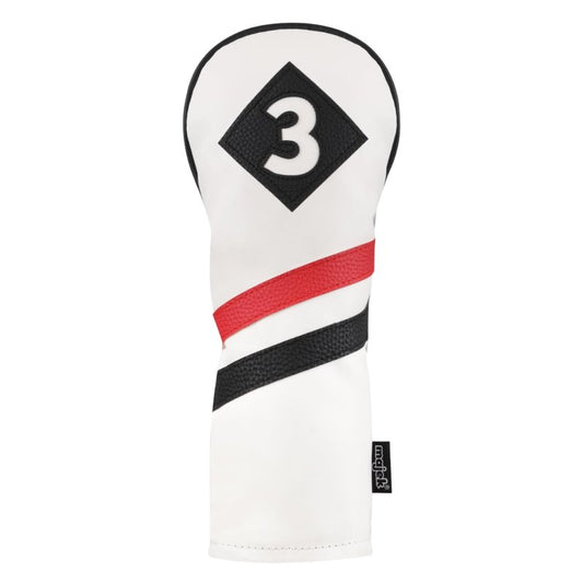 Majek Retro Golf Headcover White Red and Black Vintage Leather Style #3 Fairway Wood Head Cover Classic Look