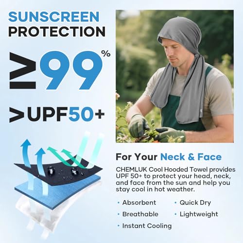 Cooling Towels for Neck and Face - Instant Cool Hoodie Towel 2PCS - Black/Grey