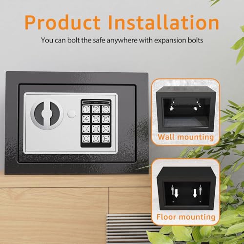 Goldenkey Small Safe with Keys&Code for Money Cash and Coin, Digital Mini Kids Safe Bank for Home, 6.69"D x 9.05"W x 6.69"H, 0.3 Cu.Ft.