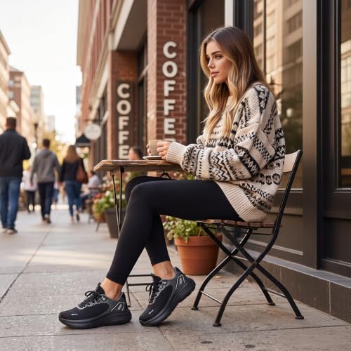 JACKSHIBO Wide Toe Box Women’s Sneakers with Arch Support, Zero Drop, Black, Size 8.5 Wide