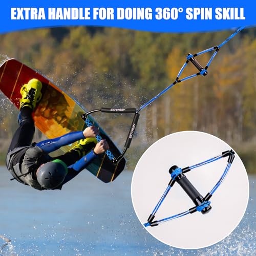 75FT Wakeboard Rope with Handle - Blue & Black, Floating Water Ski Rope