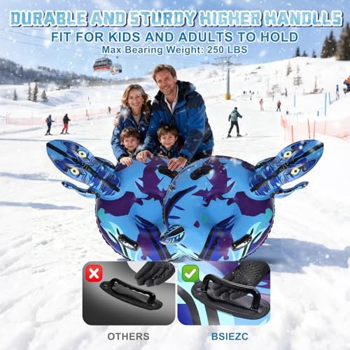 Dinosaur Snow Tube - Inflatable Sled for Kids & Adults - Blue