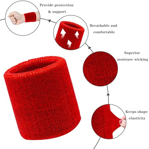 Wrist Sweatbands - 8 Pack Absorbent Cotton Bands for Sports - Dark Red