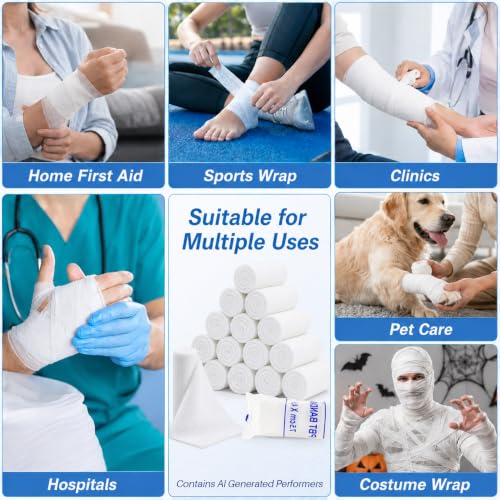 Gauze Rolls Bandages - 15 Pack, 3in x 4.9 Yards, Breathable Wrap