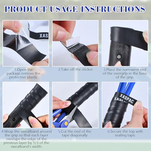6-Pack Premium Tennis Racket Overgrip Tape - Absorbent Anti-Slip PU Grip