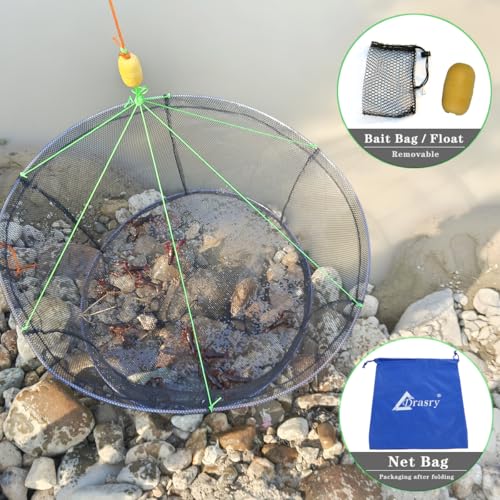 Drasry Collapsible Fishing Net 39.4x31.5in Rubber-Coated Bait Trap for Crayfish Crab Lobster Minnow Shrimp