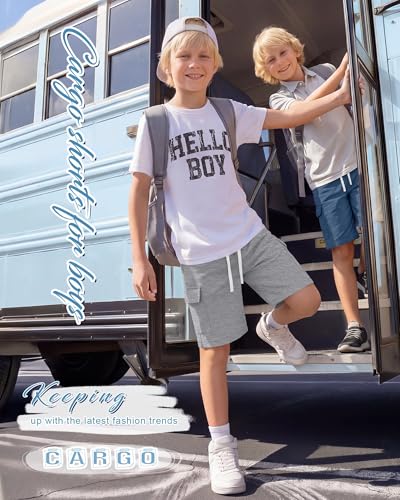 Halfchet Boys Cargo Shorts 4-Pack for Ages 5-14 with Variations in Blue Gray Black