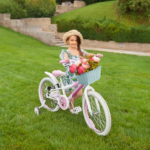 Kids Bike Basket - Light Blue Wicker Basket with Adjustable Straps