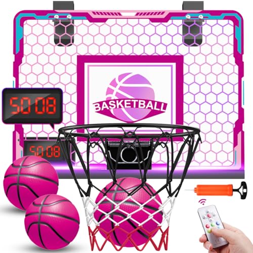 Indoor Light-Up Basketball Hoop for Kids & Teens - Portable, Sturdy, Pink Backboard