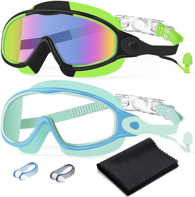 Skiennix Swim Goggles - Anti-Fog & Anti-UV Wide View Design | No Leakage for Kids 3-15 with Earplugs