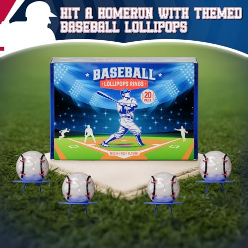 3D Baseball Lollipop Rings 20pk - Baseball Candy for Party Favors & Kids