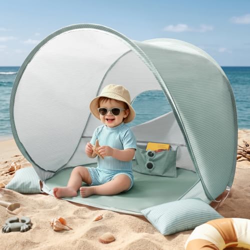 Baby Beach Tent - Pop Up Sun Shelter with UPF 50+ Protection, Pastel Aqua
