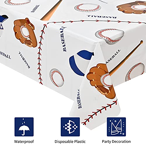 Baseball Tablecloth Set - 2 Pack Plastic Covers, 87x51 Inches