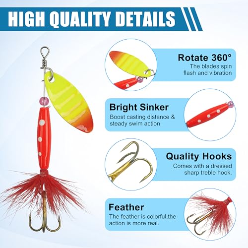 Spinner Bait Fishing Lures Set - 5pcs Rooster Tail 3in 0.27oz