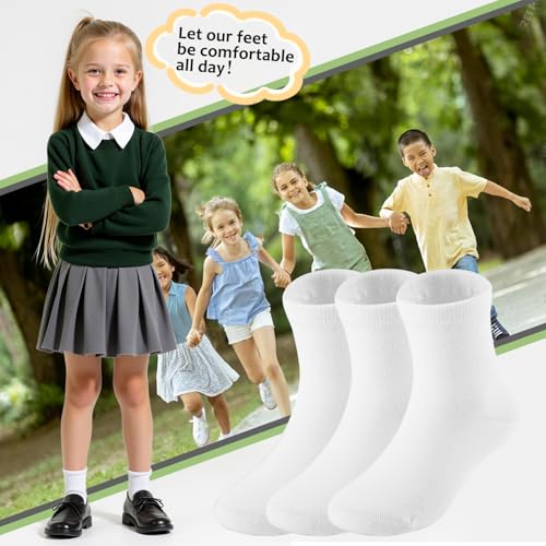 Cotton Girls Socks - Ruffle Crew Ankle School Uniform - Off-white, 6-8 Years