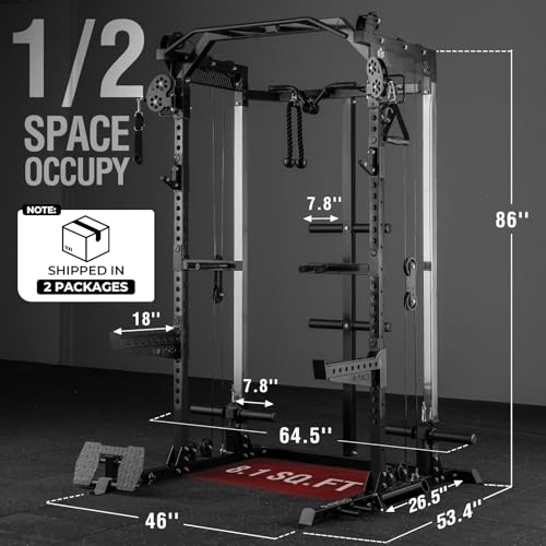 2000LB Power Cage with Independent Dual Pulley System - Black