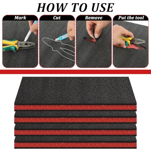 6 Pack Tool Box Foam Inserts for Cases,Tool Box Liner Polyethylene Sheets, Toolbox Kaizen Organizer and Storage Shadow(18 x 12 x 1 Inch,Red, Black) (6 Pcs Foam)