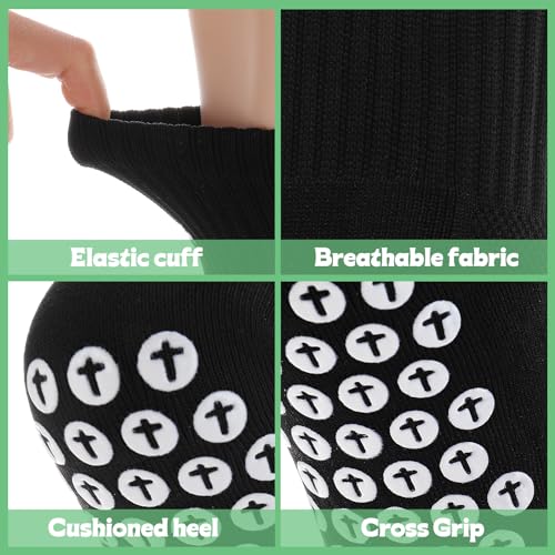 Cross Grip Soccer Socks with Bible Verse - Black, 4 Pairs, Size 6-13