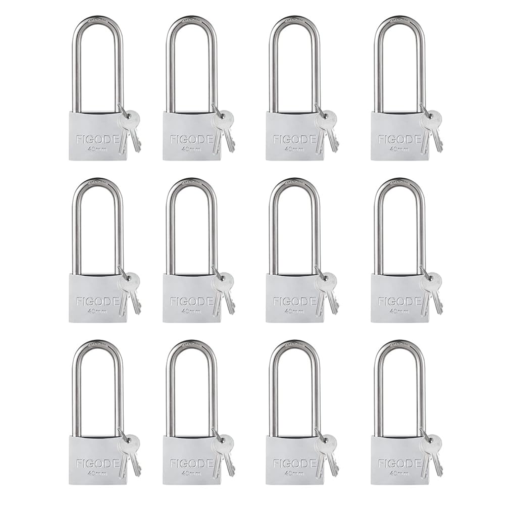 FIGODE® Marine Grade Weatherproof Padlock with Stainless Steel Shackle and Chrome Plated Solid Brass Body, Outdoor Padlock Rustproof, All Locks with Same Key Code#42424, 2.3 in.Long Shackle, 12 Pack