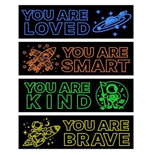 4 Pcs Glow in The Dark Astronaut Wall Stickers, Space Astronaut Inspirational Wall Decor for Boys Room, Kids Bedrooms Game Rooms Nursery Decorations, 4 Colors