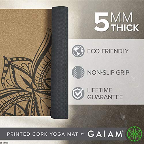 Gaiam Cork Yoga Mat - Print Variation, 68 x 24, Natural Cork Top, Non-Slip TPE Backing