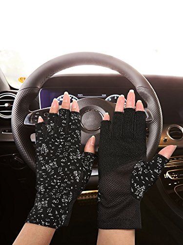 Women’s UV Protection Fingerless Gloves - Black Mitten for Cycling