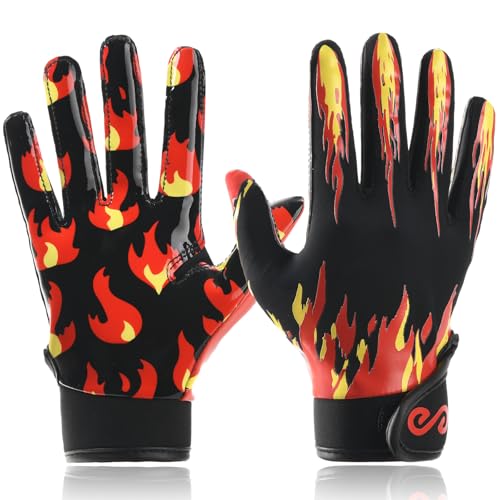 Youth Football Gloves with Ultra Sticky Palm - Fire Red / Youth X-L