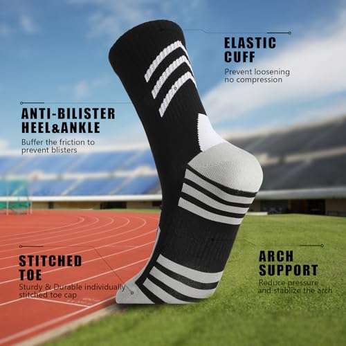 Athletic Compression Crew Socks for Men and Women - 3 Pairs - Black