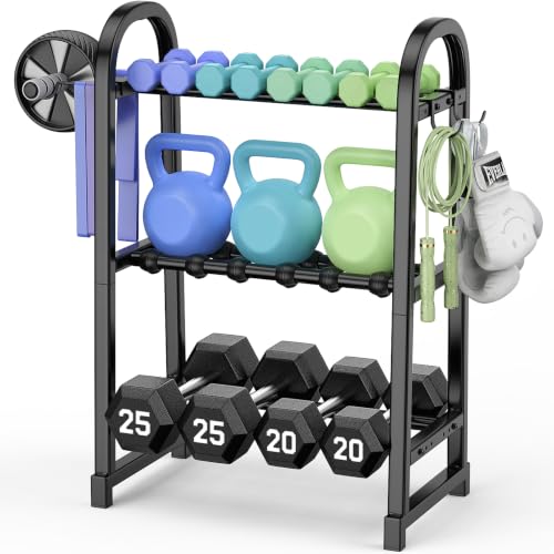 3 Tier Dumbbell Rack - Heavy Duty Storage & Organizer Shelf - Matte Black / 18.5'' Length