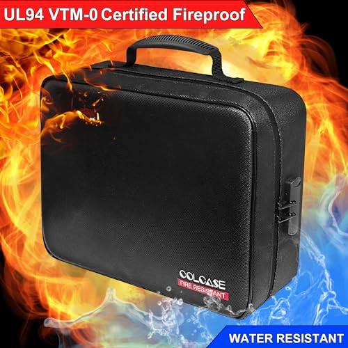 COLCASE Fireproof Document Bag with Lock, Fireproof Waterproof File Organizer Bag 5 Layers Protection Fireproof Bag Storage for Laptop Certificates Documents Passport 15 x 11 x 4.7 inches (Black)