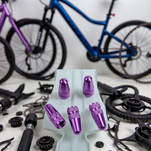 Purple Aluminum Presta Valve Stem Caps - 5 Pack for MTB & Fixie