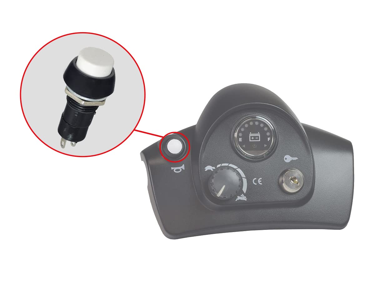 AlveyTech White Horn Button for Go-Go & Pride Mobility Scooters - Replacement Scooter 2-Pin Horn Button Momentary Switch, Direct Fit for GOGO Ultra X, Retro Fit Elite Traveller Series (SWTPSHB1000)