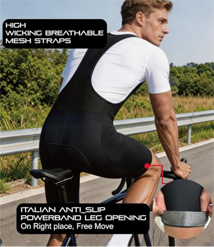 CEROTIPOLAR Cycling Bib Shorts with Pee Opening Upgraded, Ergonomic Cut, Large, Black