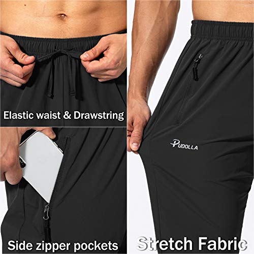 Pudolla Men's Athletic Jogging Pants Large Black with Zipper Pockets