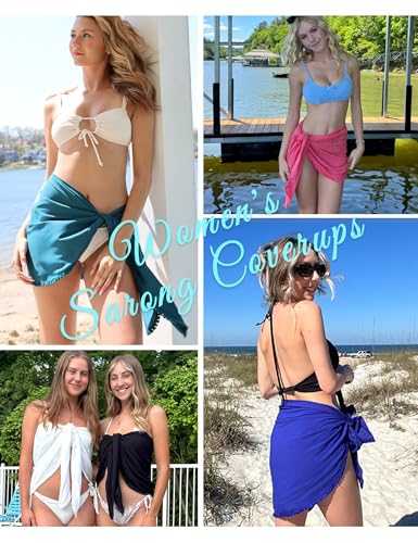 Women's Black Medium Sarong Coverup Skirt with Short Tassels - Beach Wrap