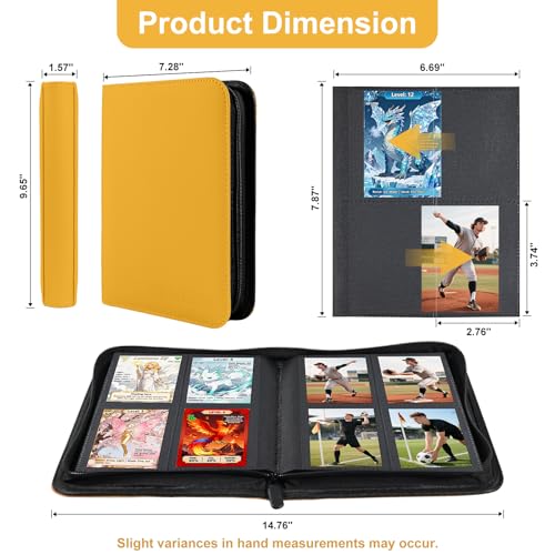 Yellow 4 Pocket Card Binder by BYSTER, 160 Capacity, Waterproof PU Cover