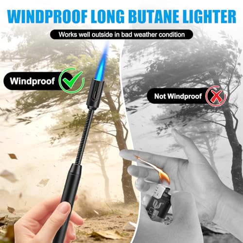 LcFun Double Black Refillable Torch Lighter with Long Flexible Stem & Visible Fuel Window