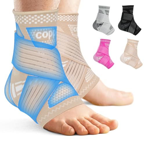 Copper Ankle Brace for Pain Relief - Adjustable Compression Sleeve - Skin Tone Medium