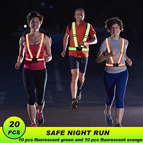 Hercicy 20 Pcs Reflective Vest High Visibility Safety Vests, Adjustable Bright Neon Lightweight Strap Gear (Green,Orange)