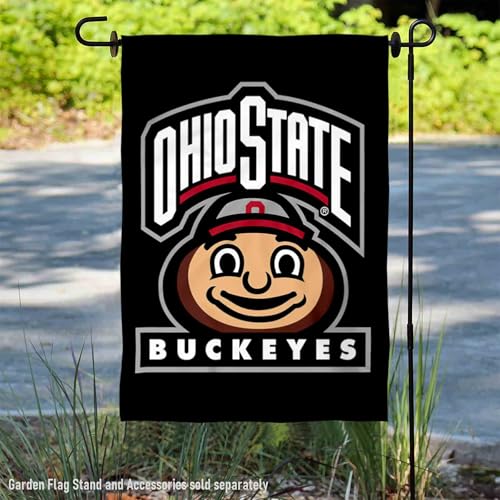 Ohio State Buckeyes Garden Flag - Brutus Mascot Head, Double-Sided Polyester, 13x18 Inches