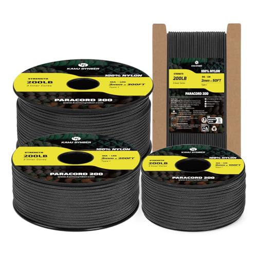 2mm Nylon Paracord Rope - 50ft, 3 Strands, Black