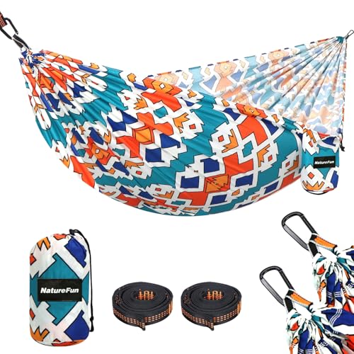 NATUREFUN Colorful Geometry Travel Camping Hammock 275x140cm Ultra-Light, Breathable, Quick-Drying with Carabiners & Straps